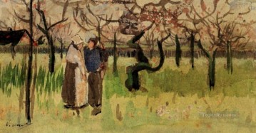  Primavera Pintura - Huerto en flor con dos figuras Primavera Vincent van Gogh